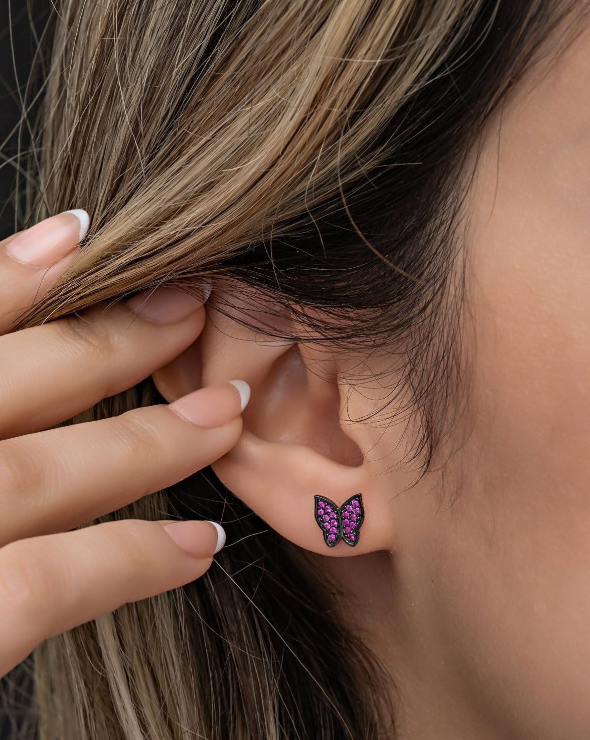 Purple Stone Butterfly Earrings