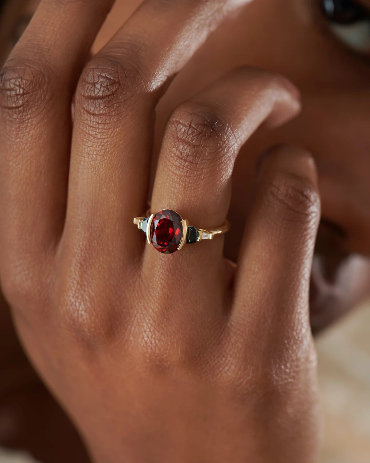 Red Garnet Oval Cut Ring
