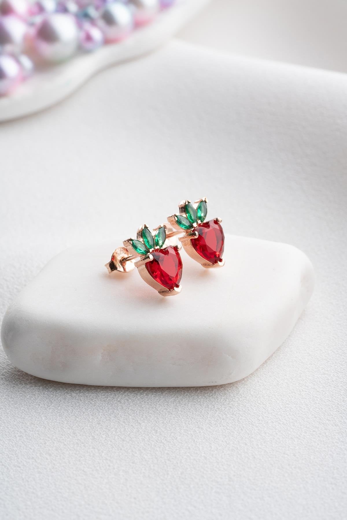 Red Heart Strawberry Earrings - ARTSY SILVER