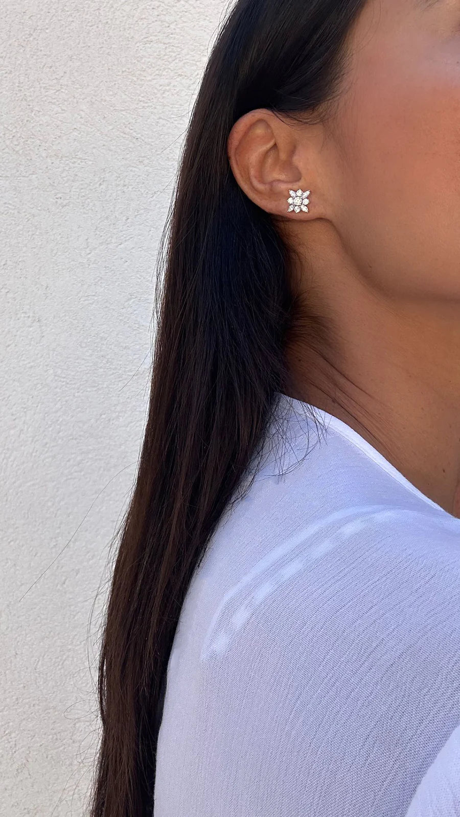 Snow Flower Silver Zircon Stud Earrings