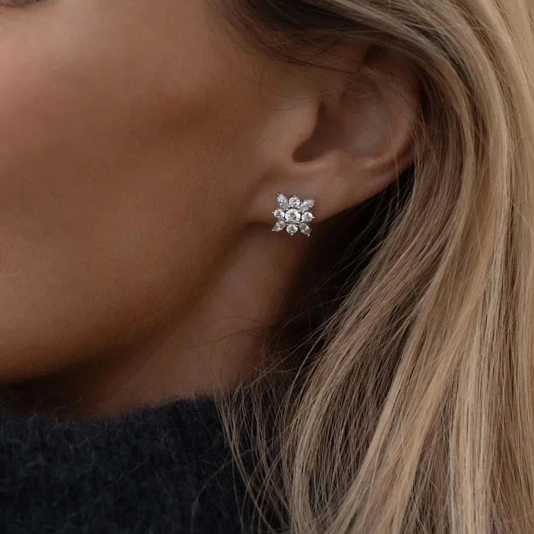 Snow Flower Silver Zircon Stud Earrings