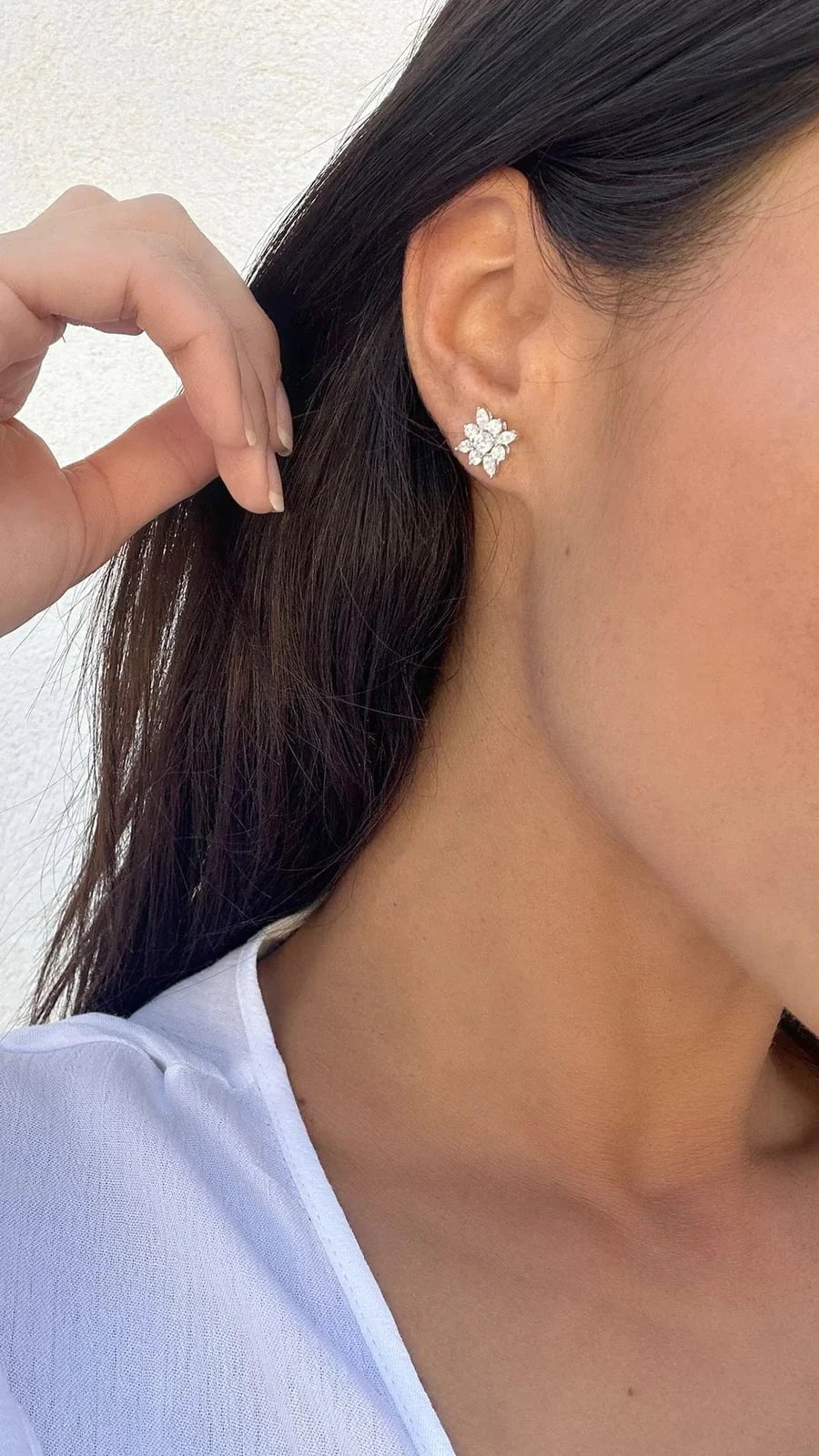 Snow Flower Silver Zircon Stud Earrings