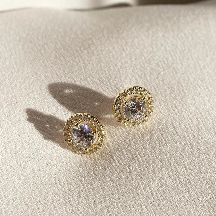 Round Zircon Gold Plating Earrings - ARTSY SILVER