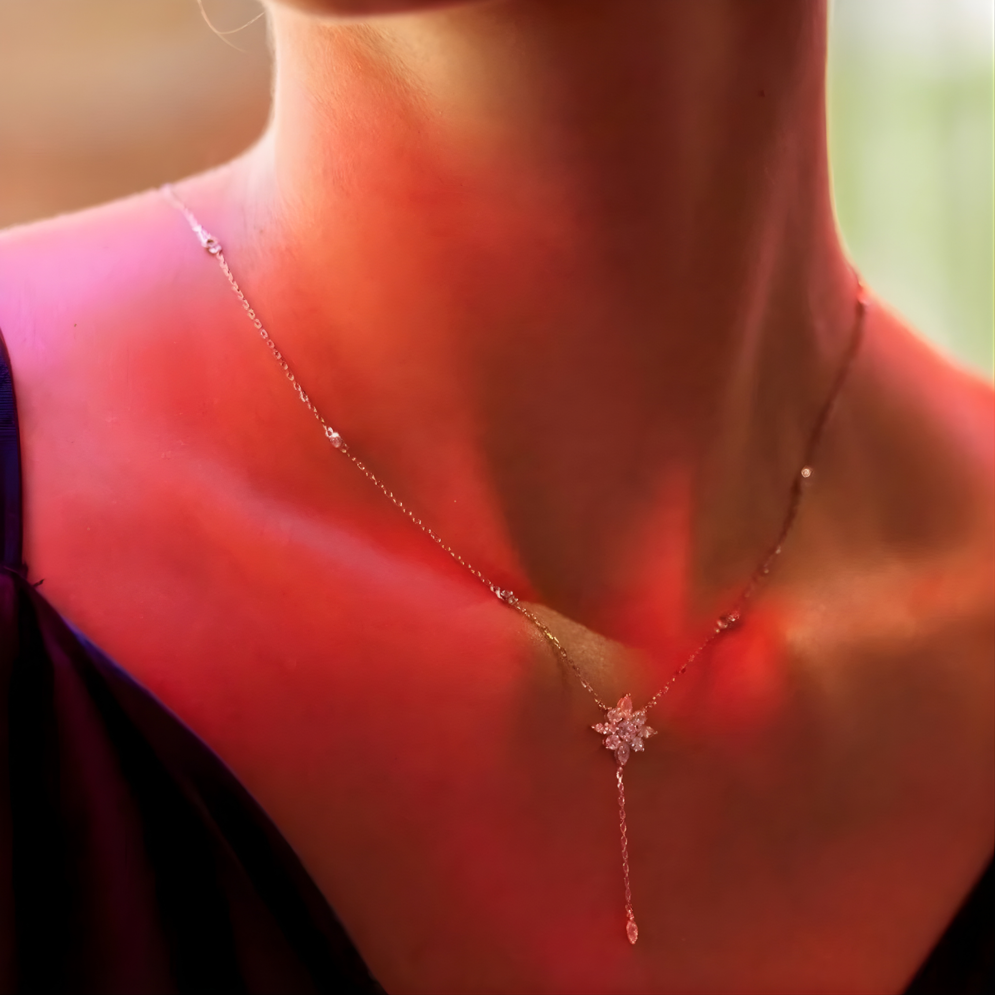 Round & Marquise Stone Lariat Necklace