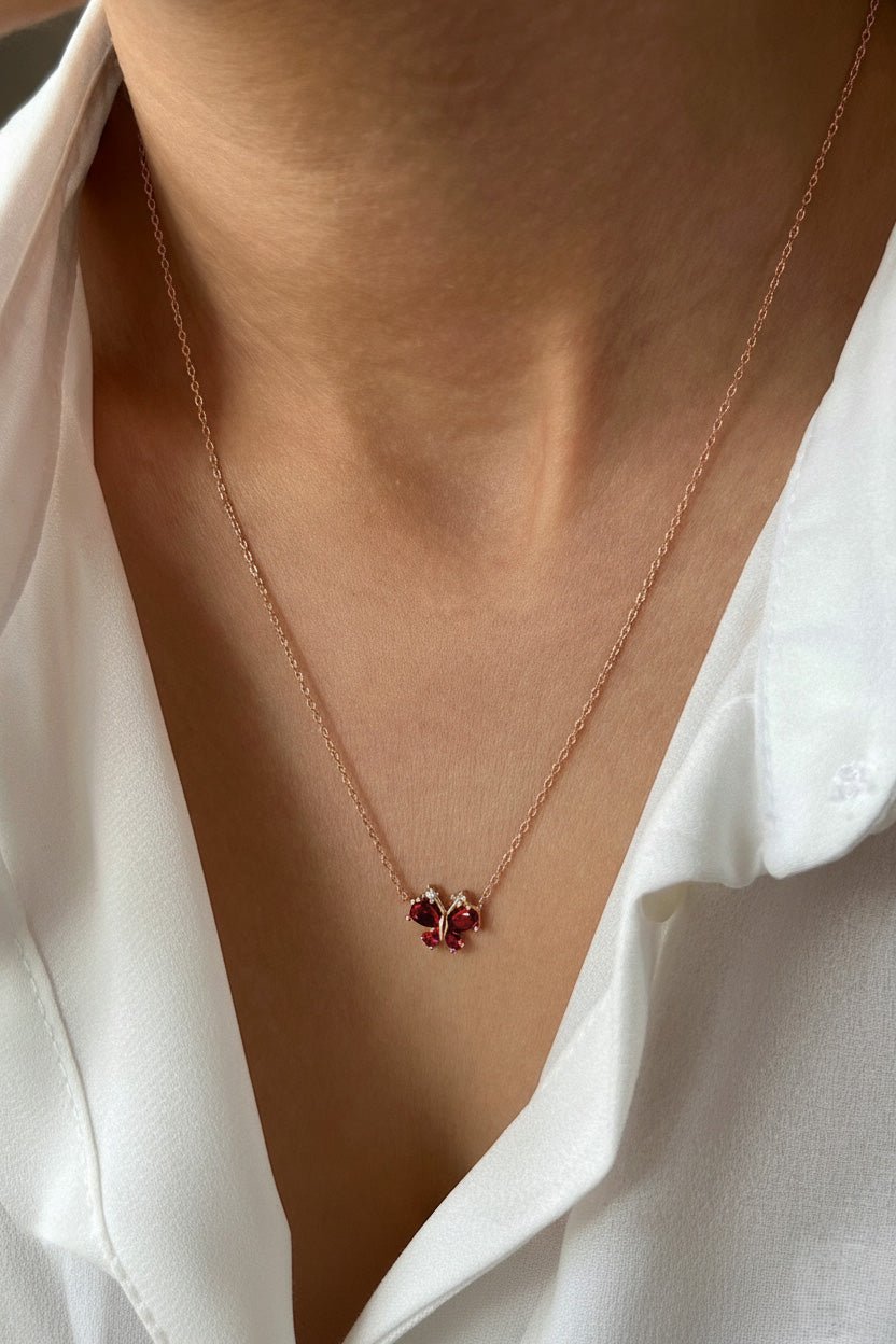 Ruby Butterfly Necklace - ARTSY SILVER