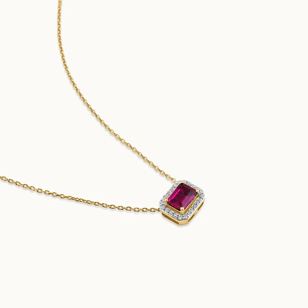 Gold Plated Ruby Halo Necklace
