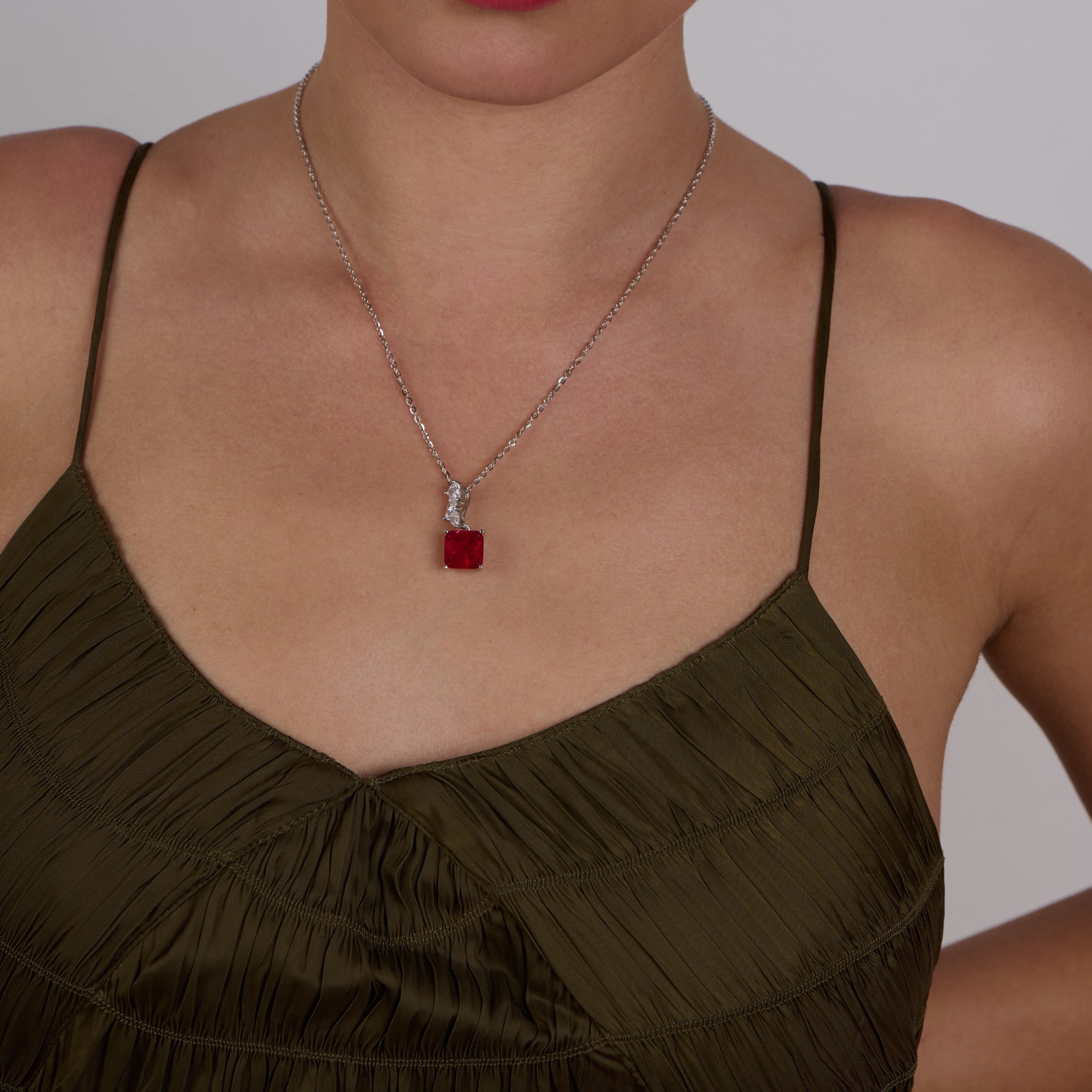 Ruby Glow Silver Necklace