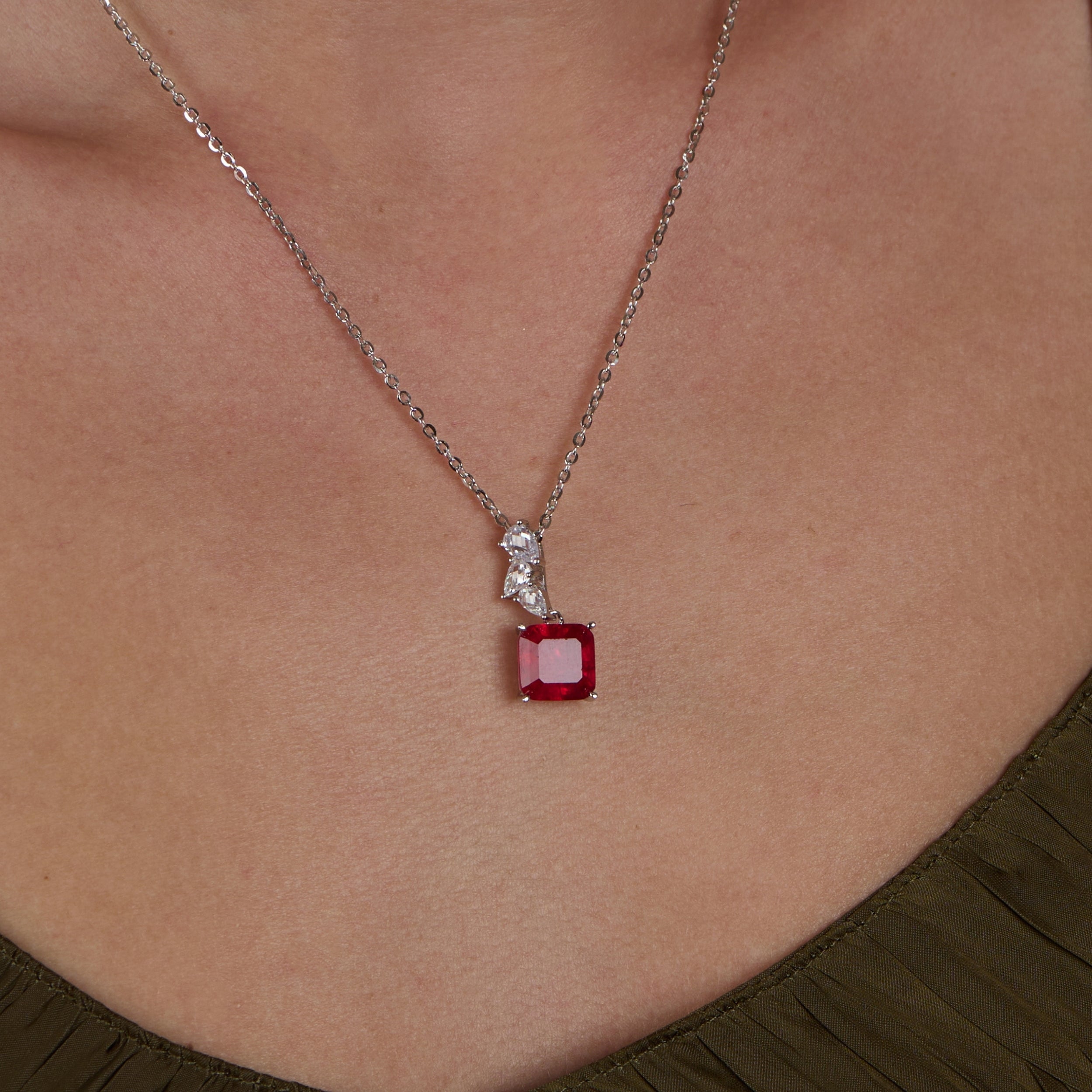 Ruby Glow Silver Necklace