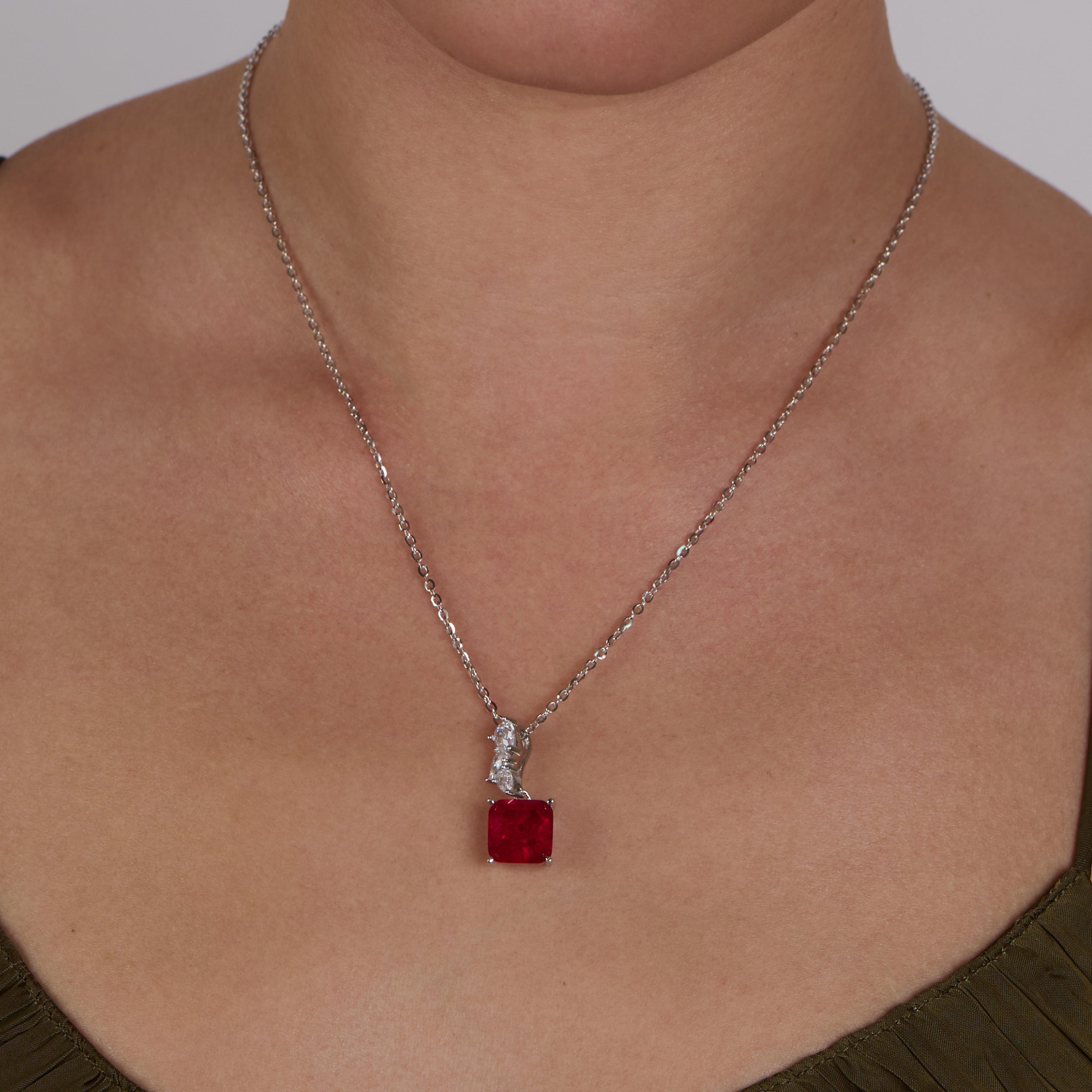 Ruby Glow Silver Necklace