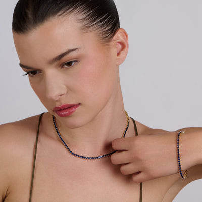 Sapphire Crown Gold Plated Necklace & Bracelet Set