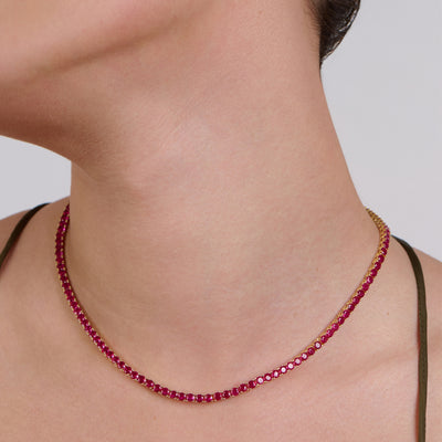 Ruby Tennis Necklace Woman's Silver with 18k gold plating I ARTSY SILVER