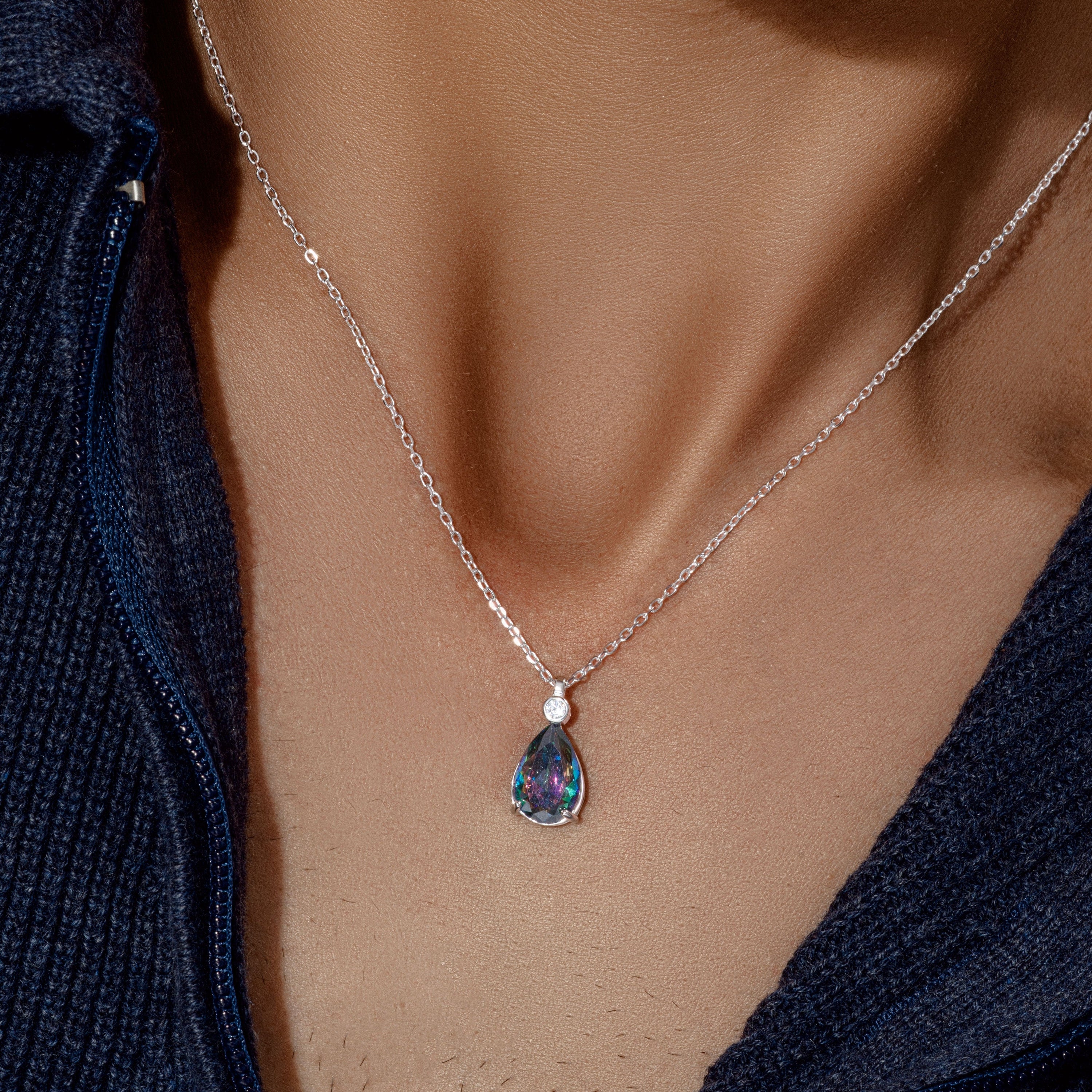 Silver Mystic Topaz Stone Men Necklace