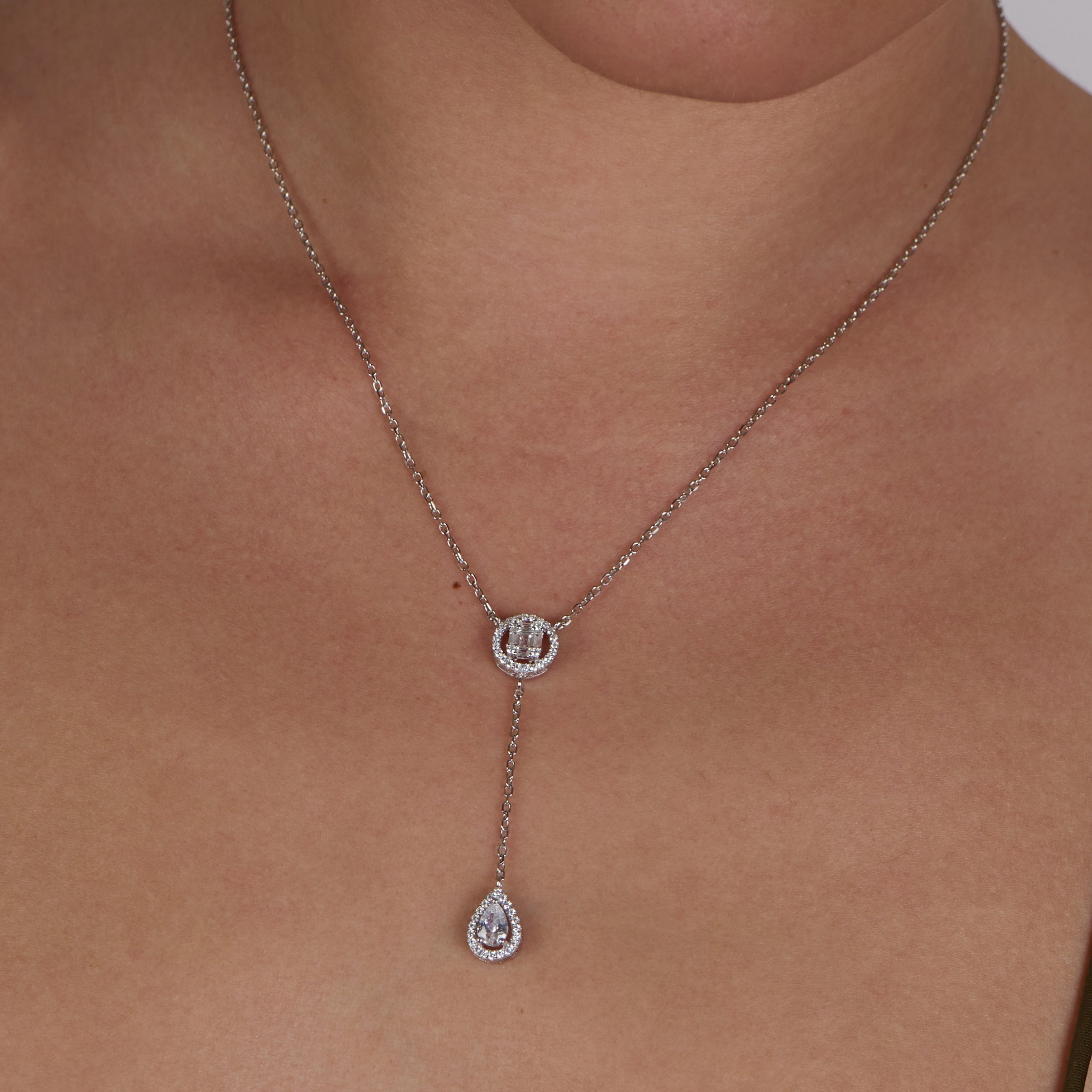 Silver Drop Lariat Necklace
