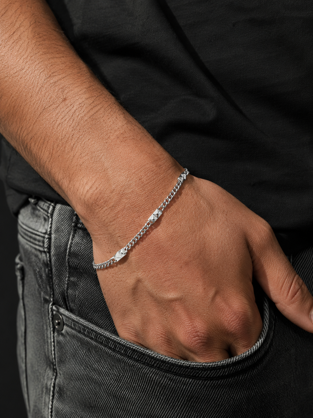 Sterling Silver Pyramid Chain Bracelet for Men | 925 Silver