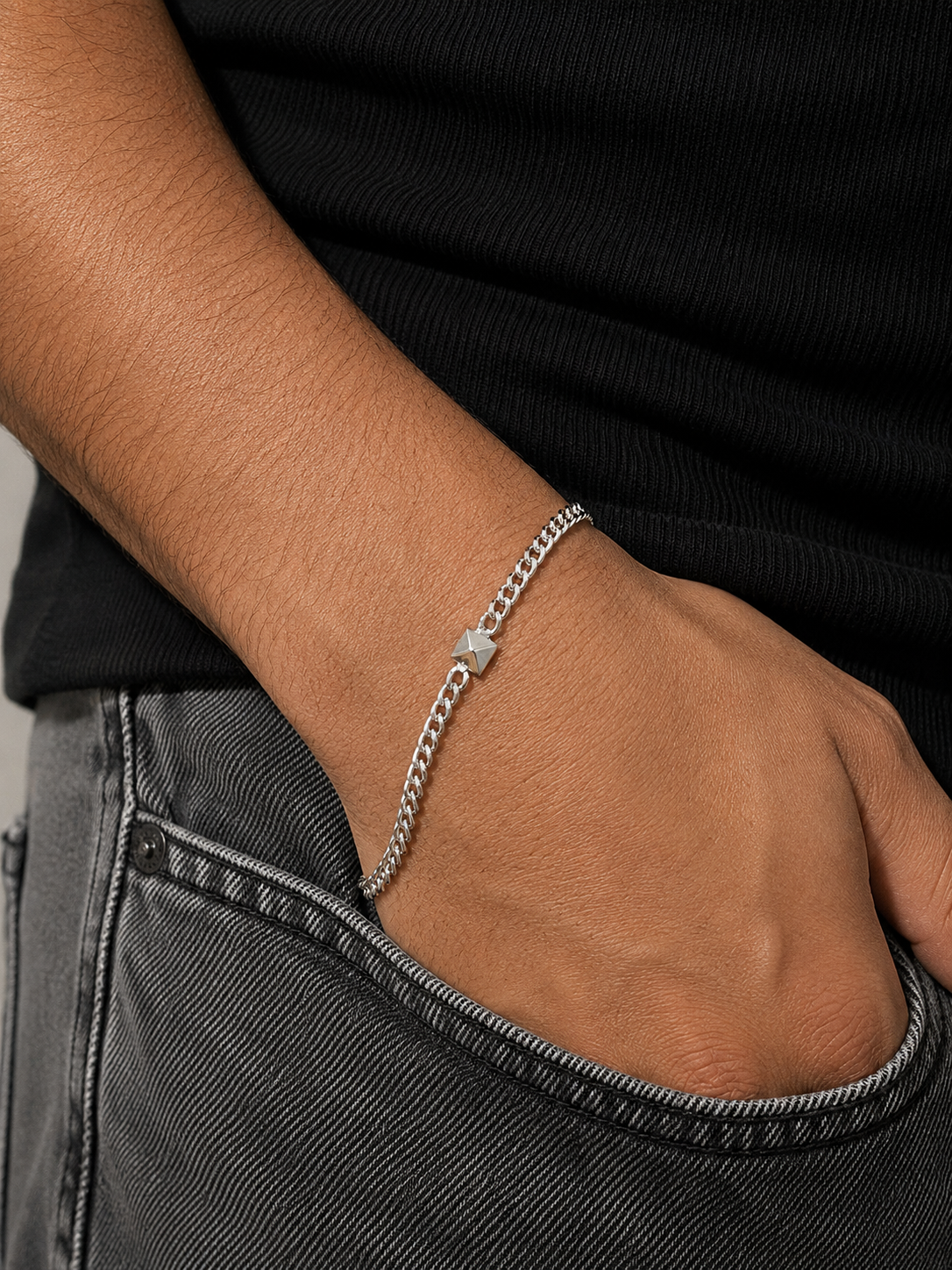 Sterling Silver Pyramid Link Bracelet for Men | ARTSY SILVER