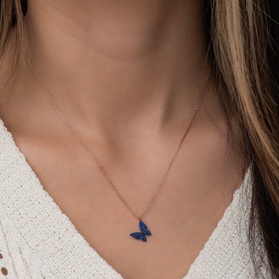Small Blue Butterfly Necklace - ARTSY SILVER