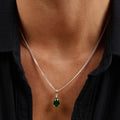 men's Necklace Green Zircon Pear pendant  2mm Cuban Link Chain  - ARTSY SILVER