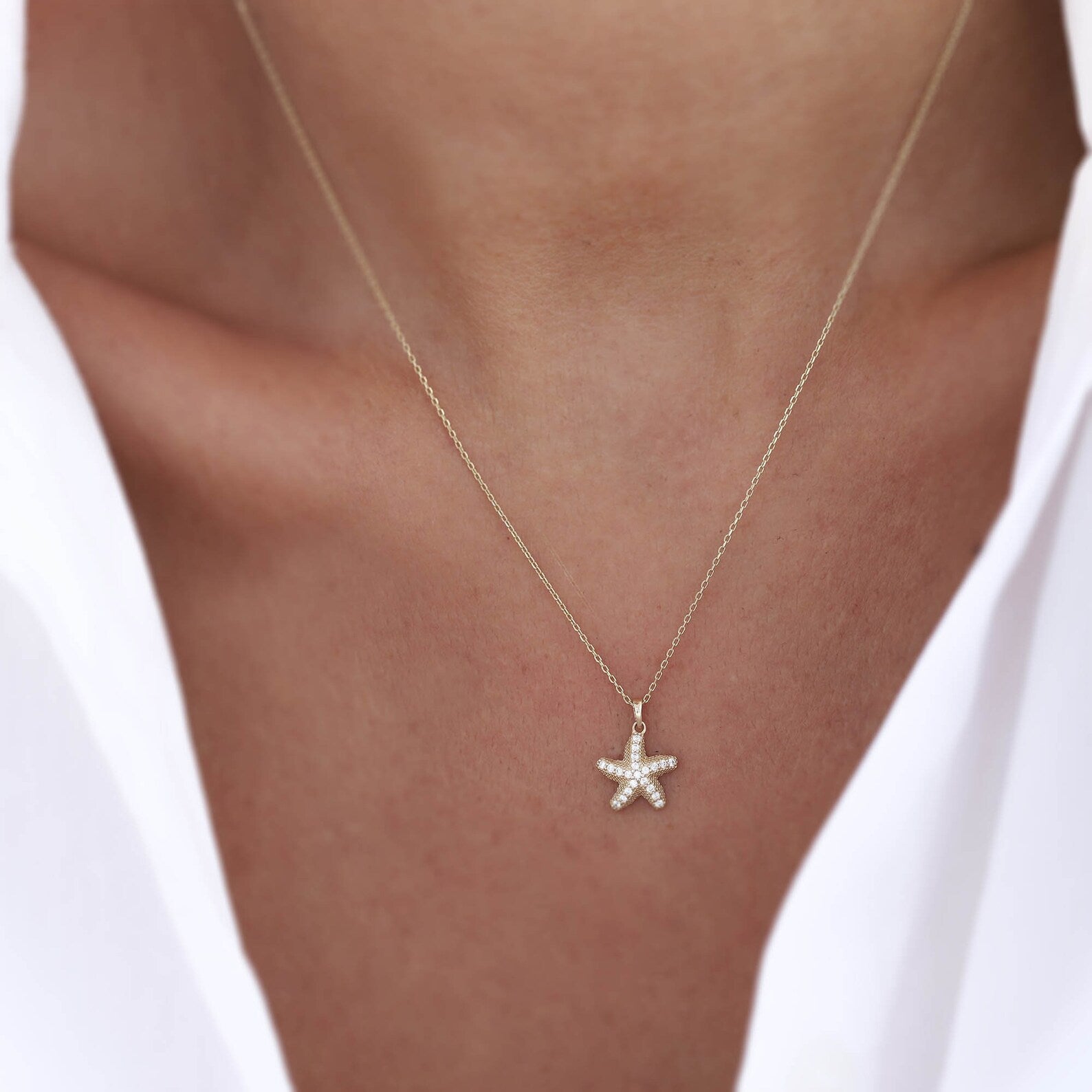 Peach Zircon Seastar Necklace - ARTSY SILVER