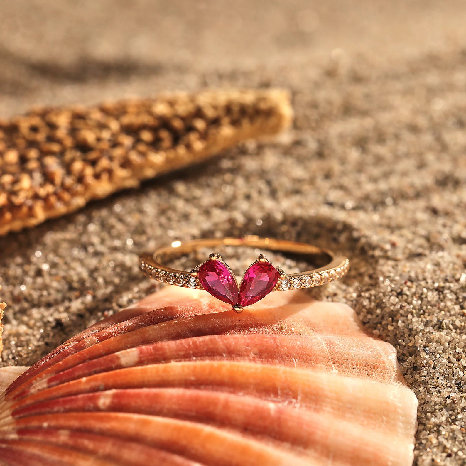 Sweet Kiss Ruby Heart Ring - ARTSY SILVER