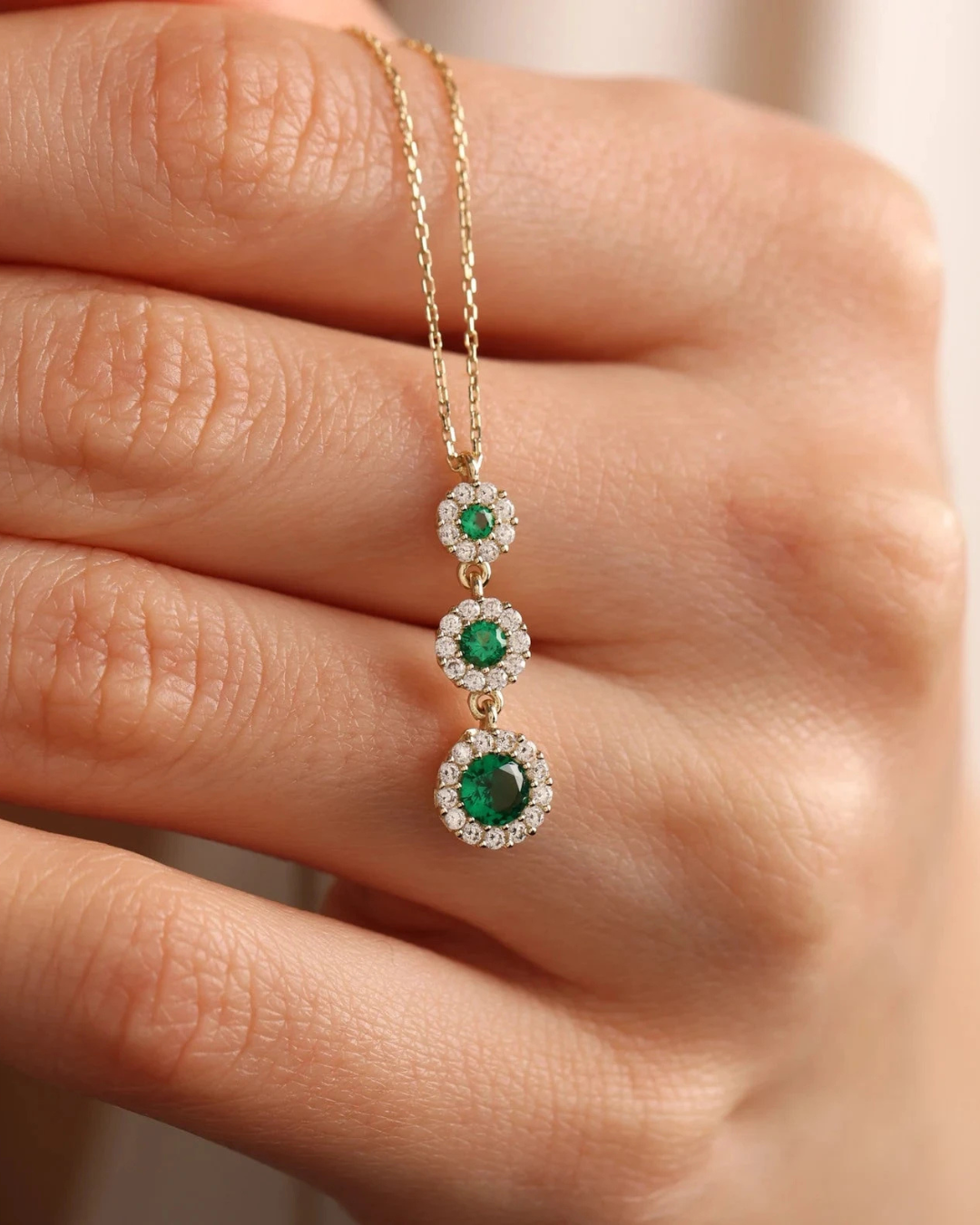 Three Wishes Emerald Stone Necklace - ARTSY SILVER