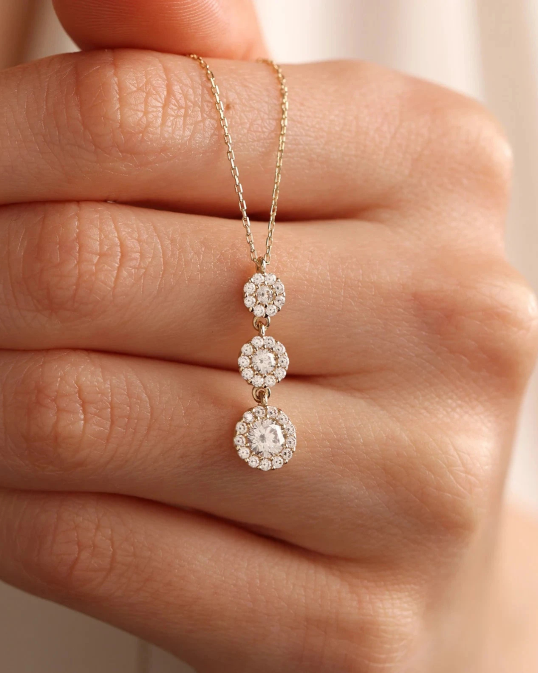 Three Wishes White Zircon Stone Necklace