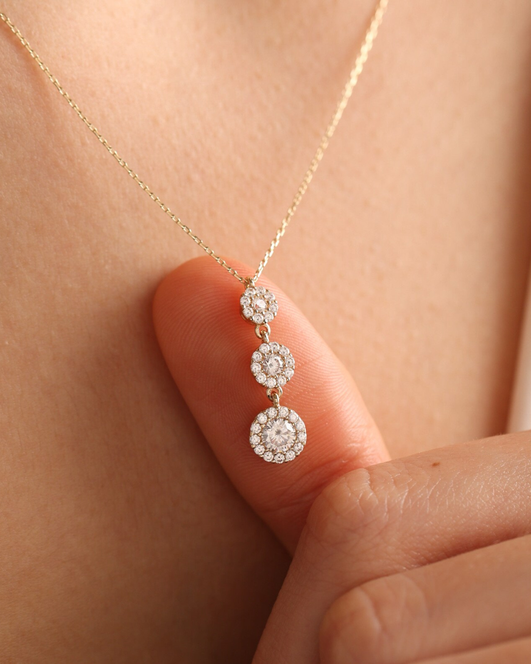 Three Wishes White Zircon Stone Necklace