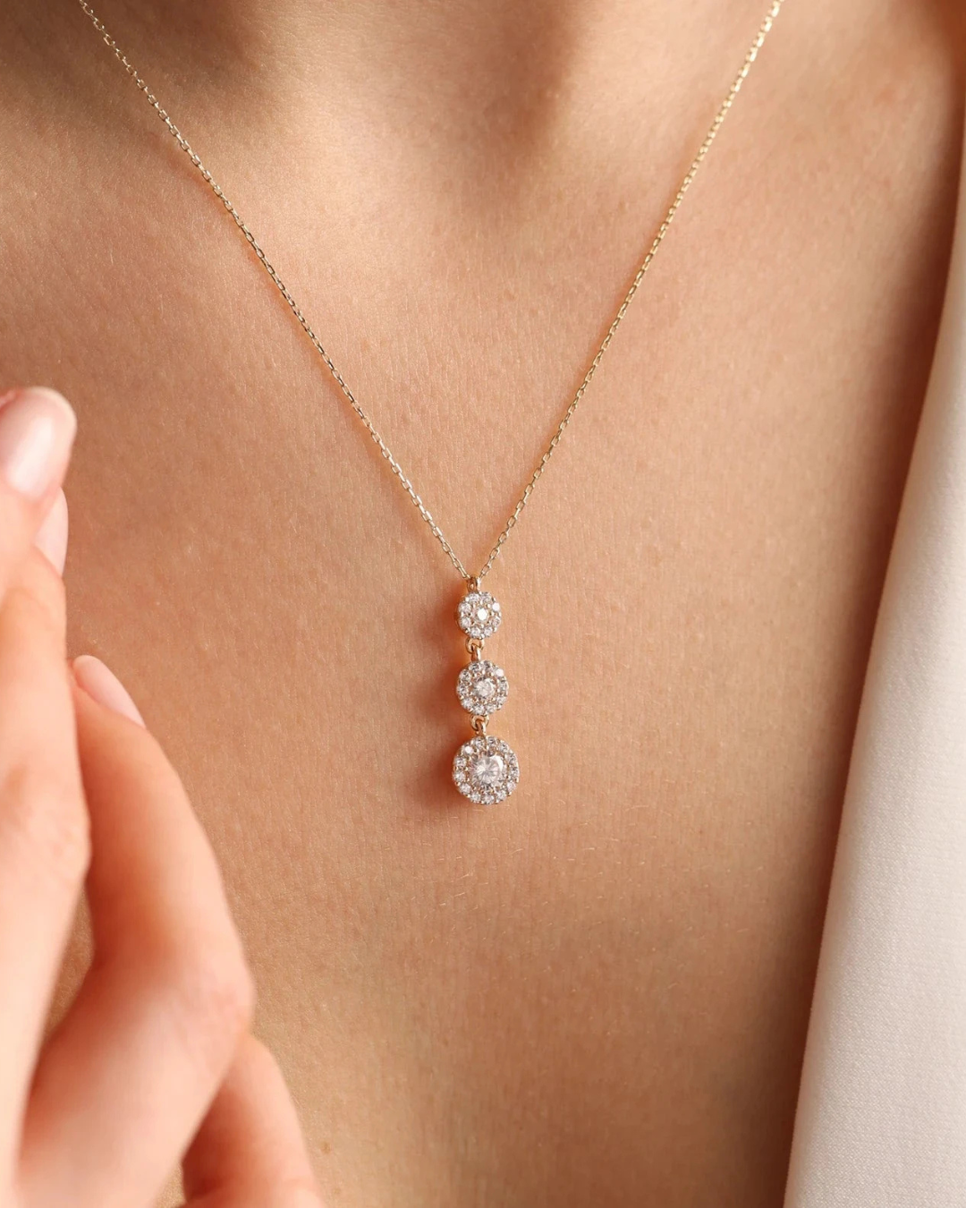 Three Wishes White Zircon Stone Necklace