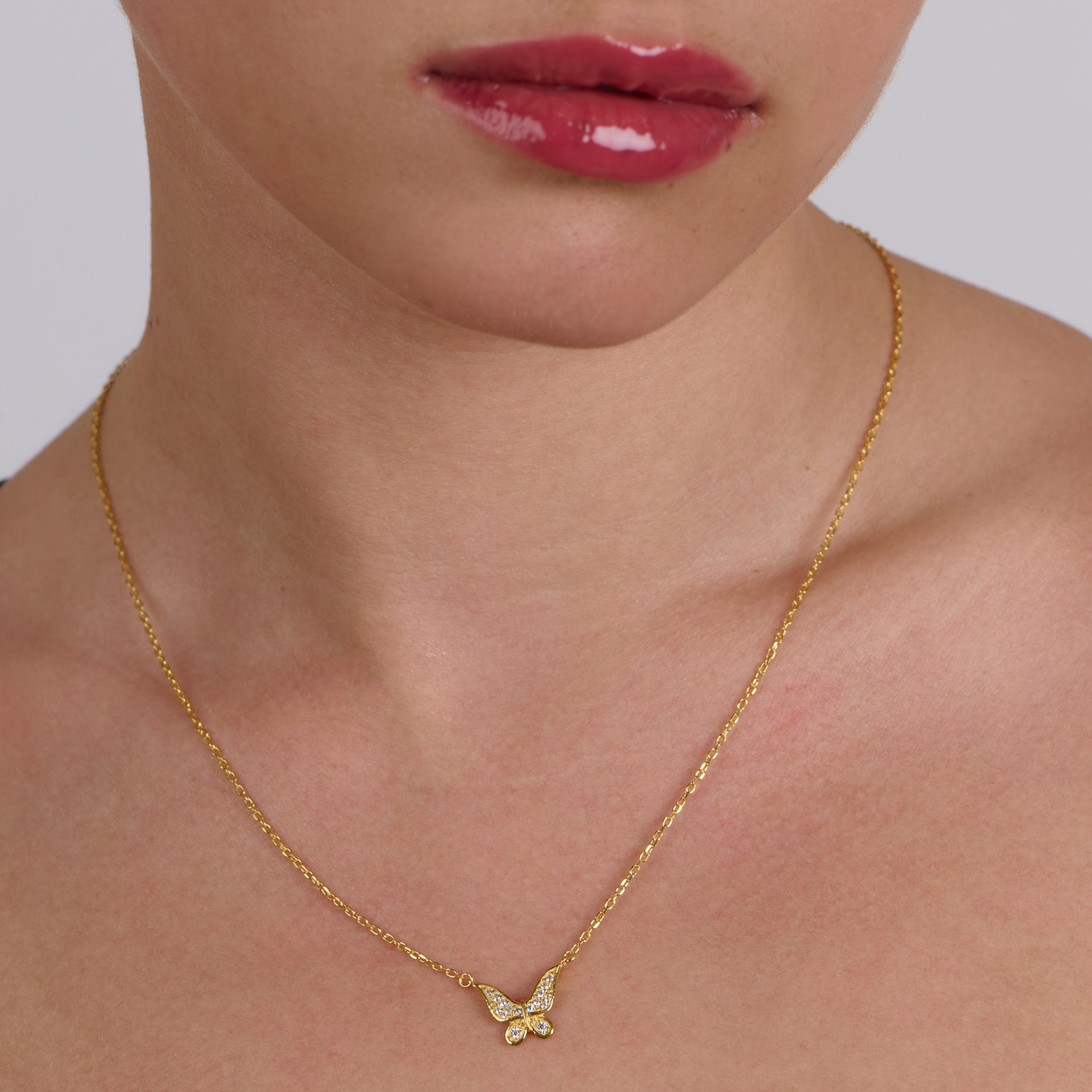 Tiny Fairy Butterfly Zircon Necklace
