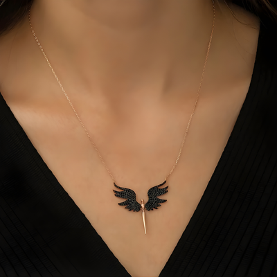 Woman's necklace gold plated with black zircon-ARTSY SILVER 