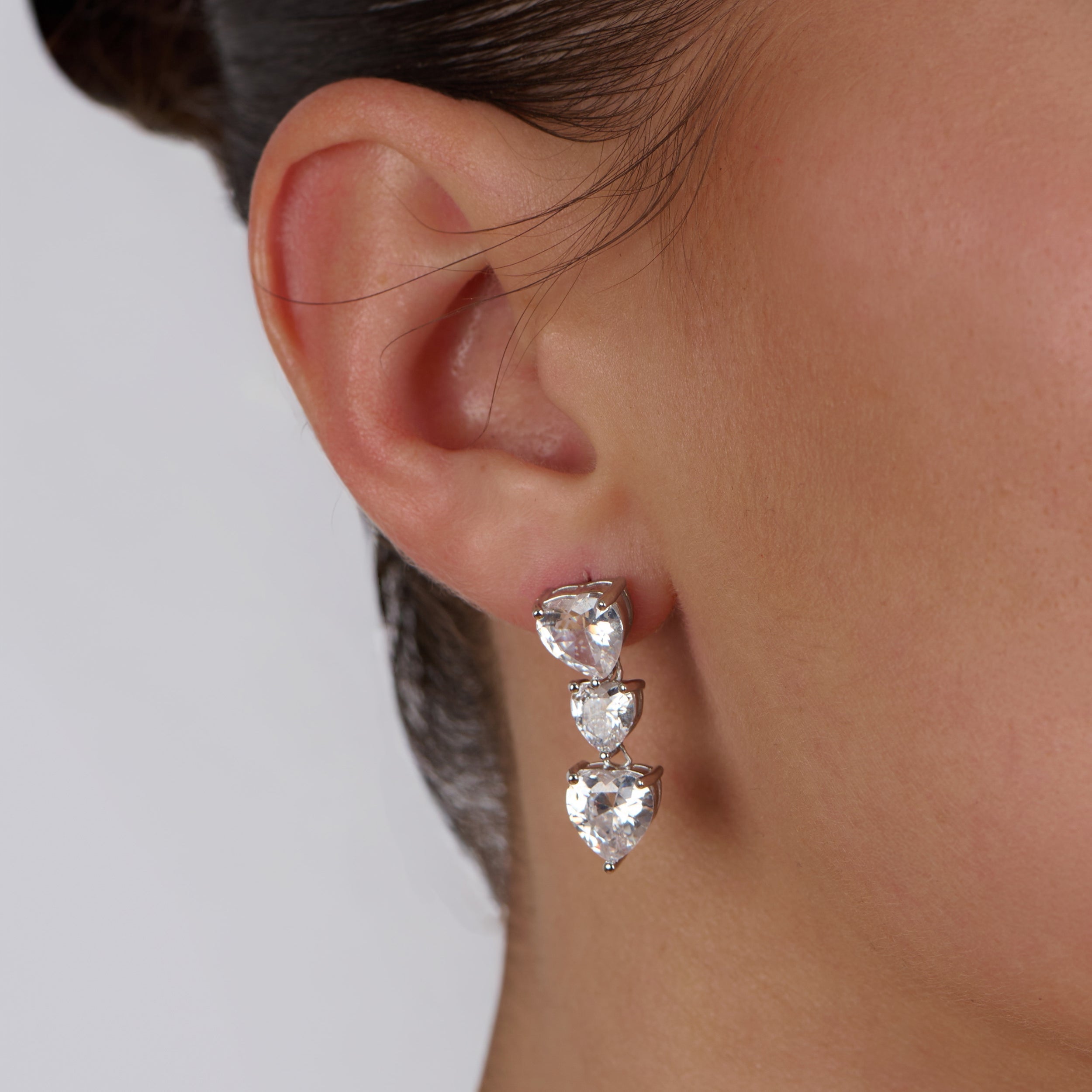 Tri Hearts Drop Earrings