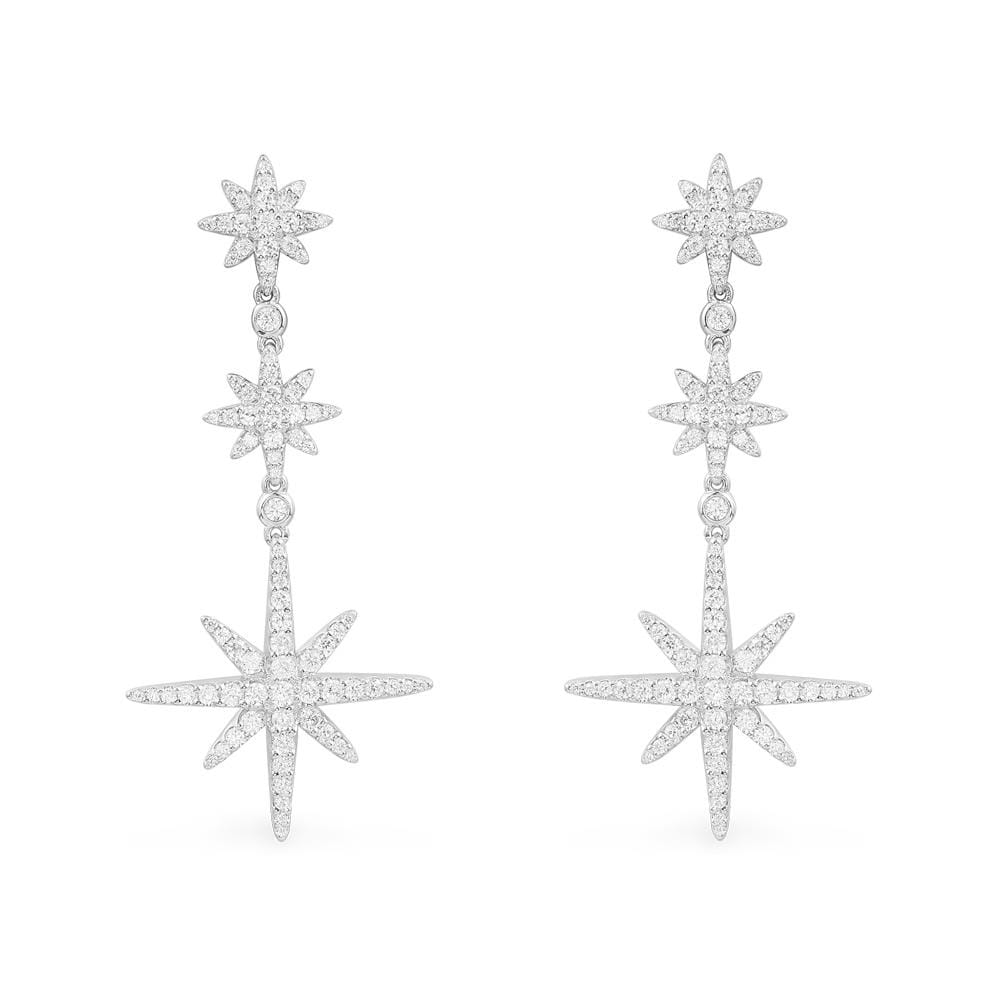 Triple Pole Star Drop silver Earrings