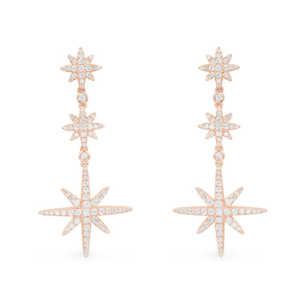 Triple Pole Star Drop Earrings - Rose Gold