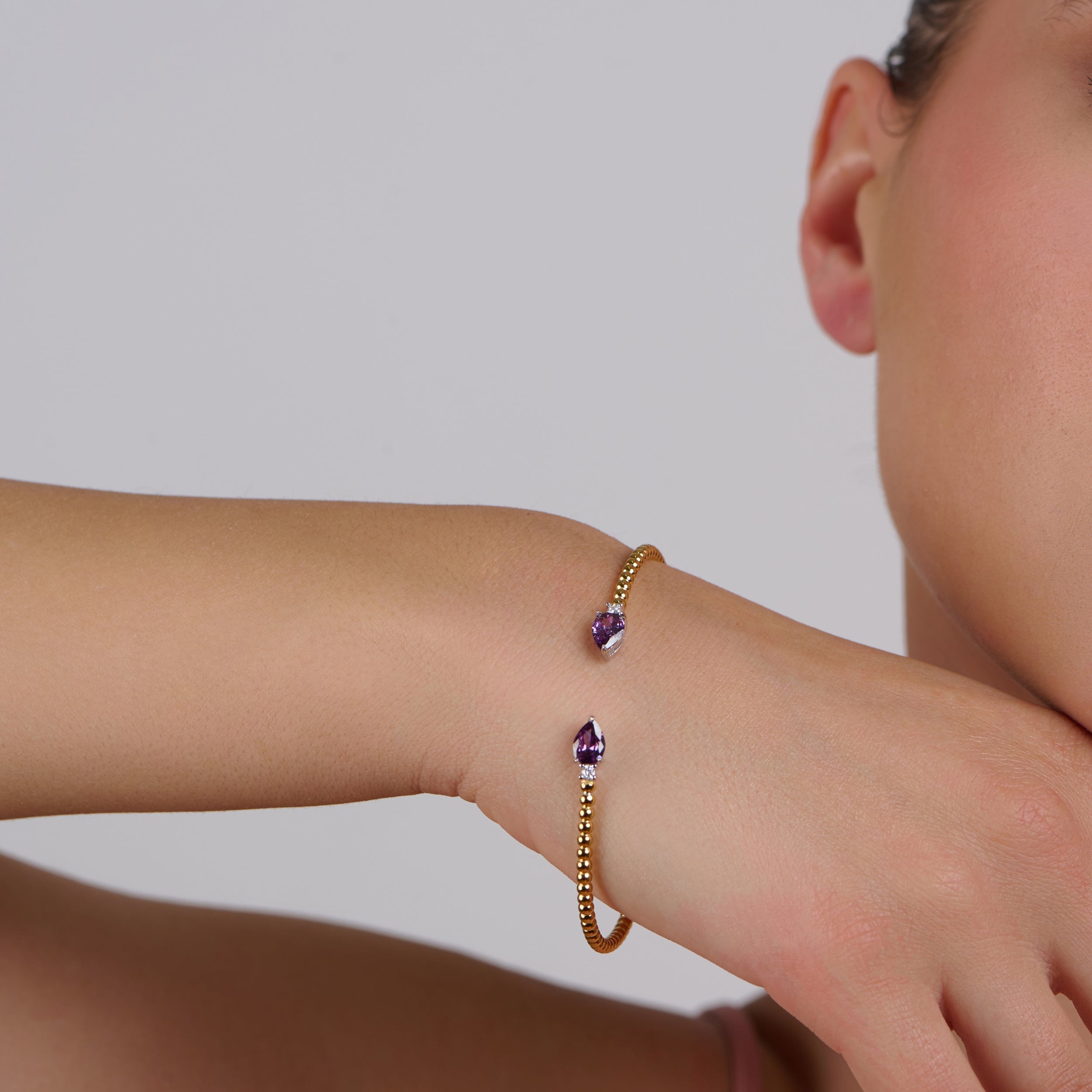 Twin Amethyst Beaded Bangle