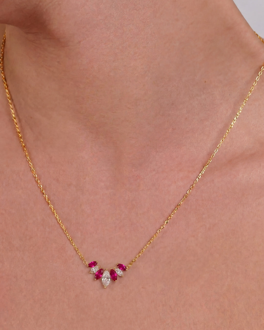Ruby  with White Necklace I Gold Plated- Silver  Woman's IARTSY SILVER