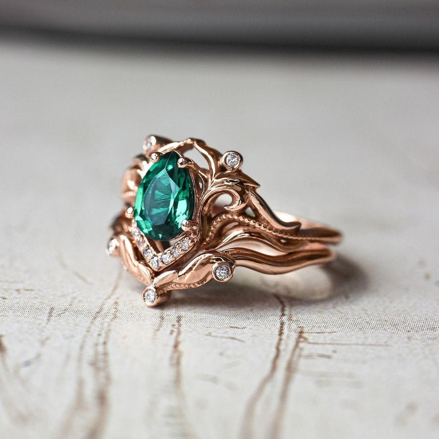 Valyrian Emerald 2 Set Ring - ARTSY SILVER