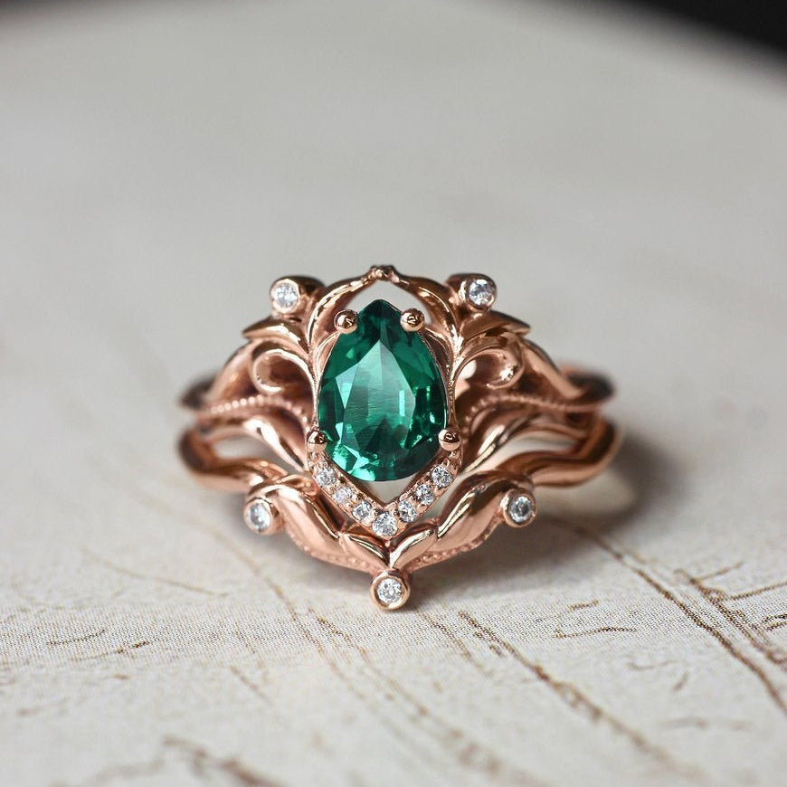 Valyrian Emerald 2 Set Ring - ARTSY SILVER