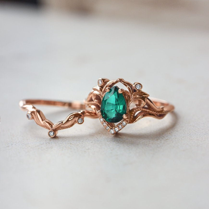 Valyrian Emerald 2 Set Ring - ARTSY SILVER