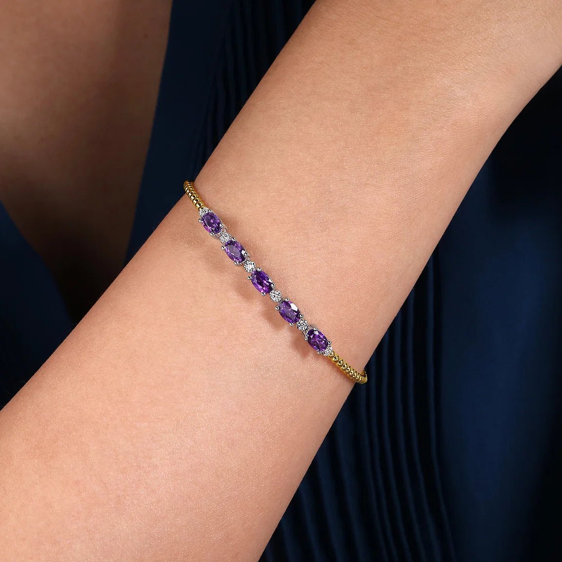 Violet Spark Amethyst Bangle - ARTSY SILVER