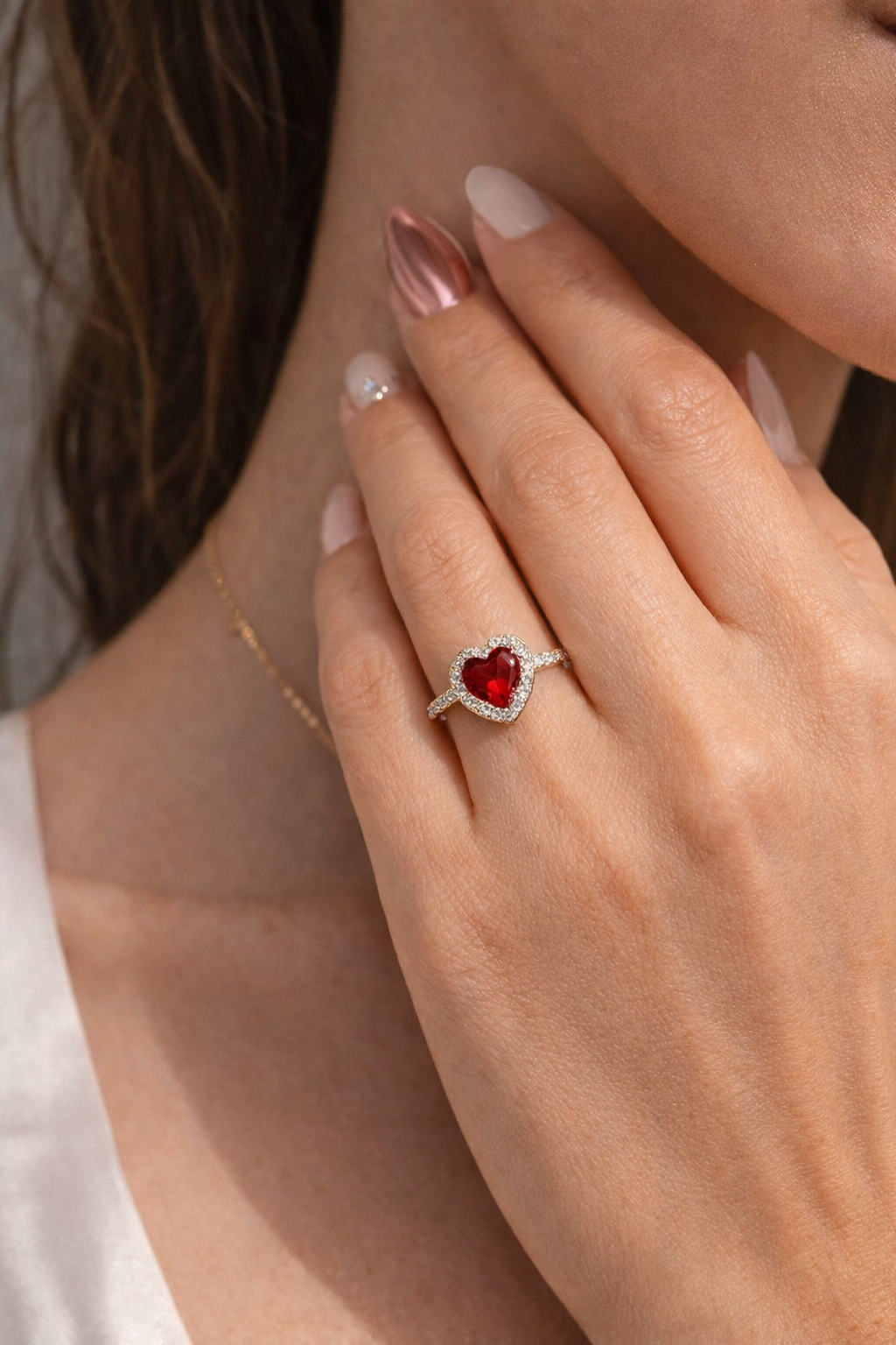 You Red Zircon Heart Ring - ARTSY SILVER