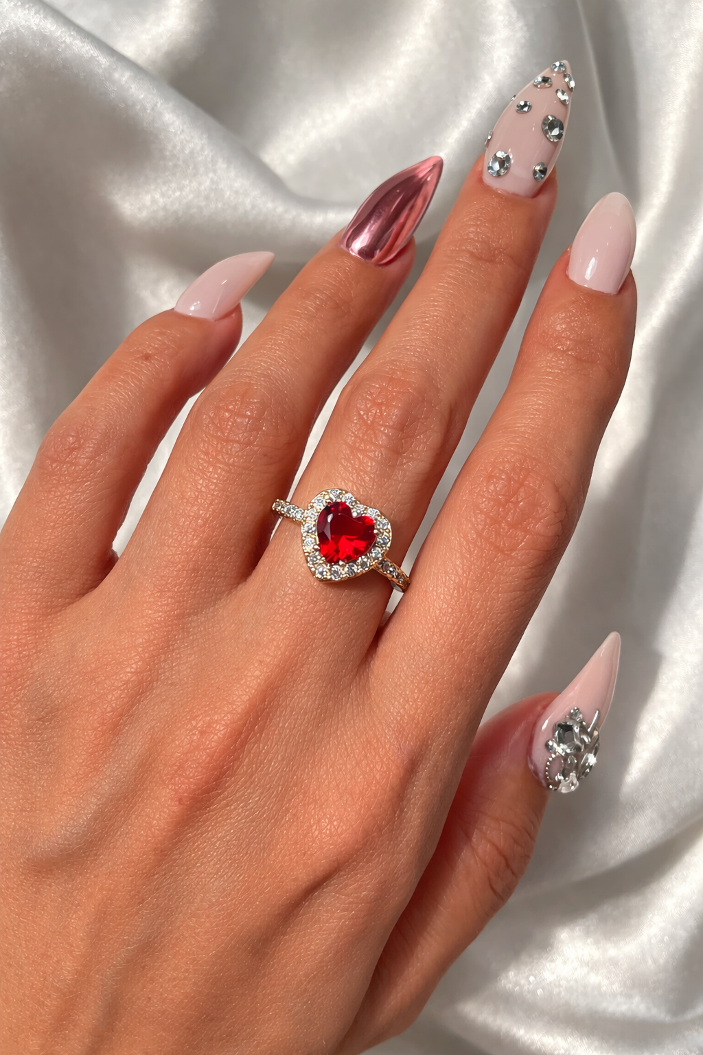 You Red Zircon Heart Ring - ARTSY SILVER