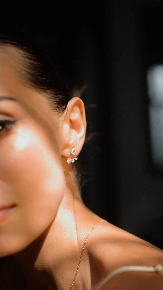 White Zircon Earrings Gold Plated woman's  - ARTSY SILVER