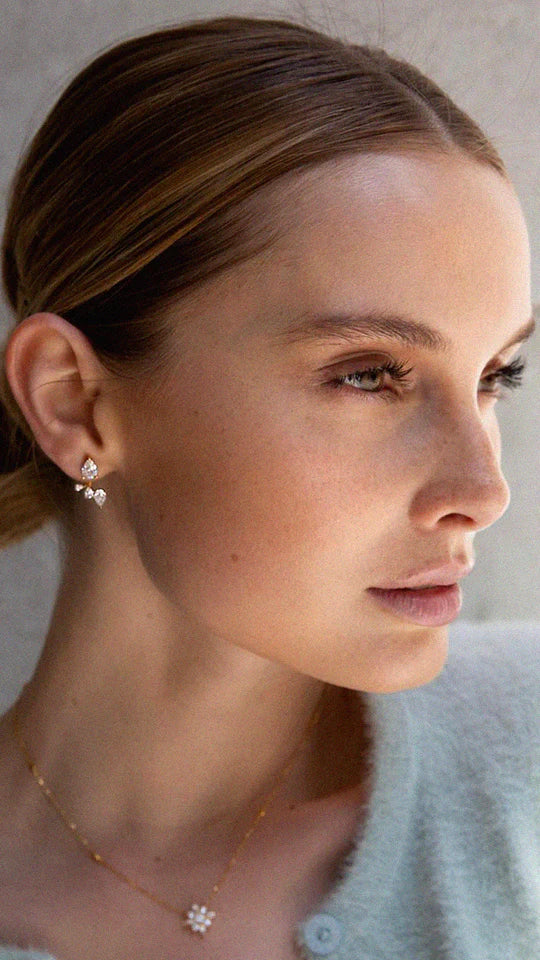 White Zircon Earrings Gold Plated woman's  - ARTSY SILVER