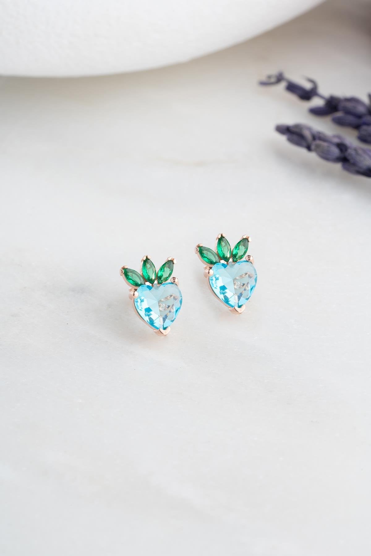 Aquamarine Strawberry Heart Earring