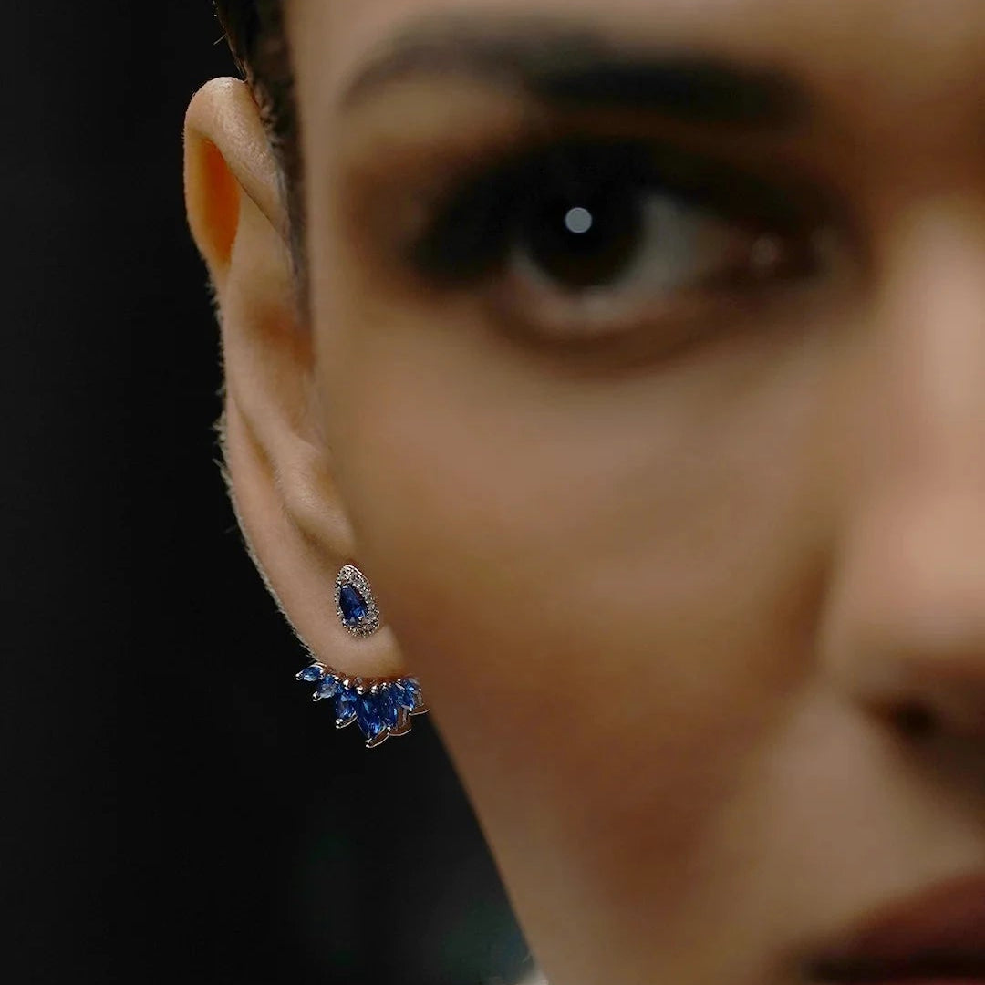 Lily Blue Sapphire Ear Jacket - ARTSY SILVER