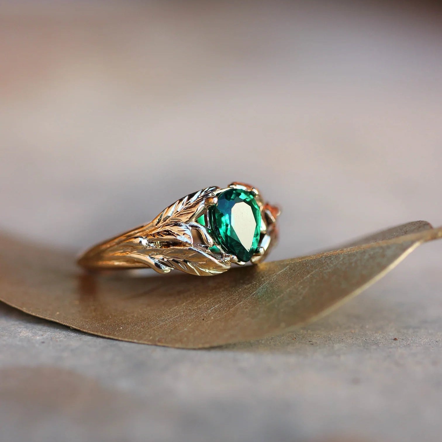 woman's ring gold plated  GREEN EmeraldStone-ARTSY SILVER