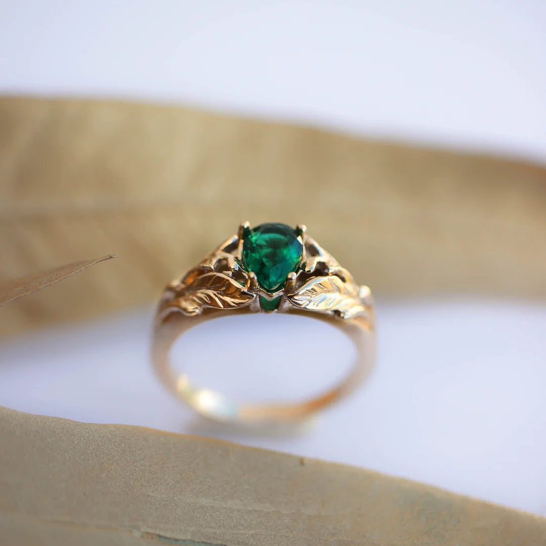 woman's ring gold plated  GREEN EmeraldStone-ARTSY SILVER