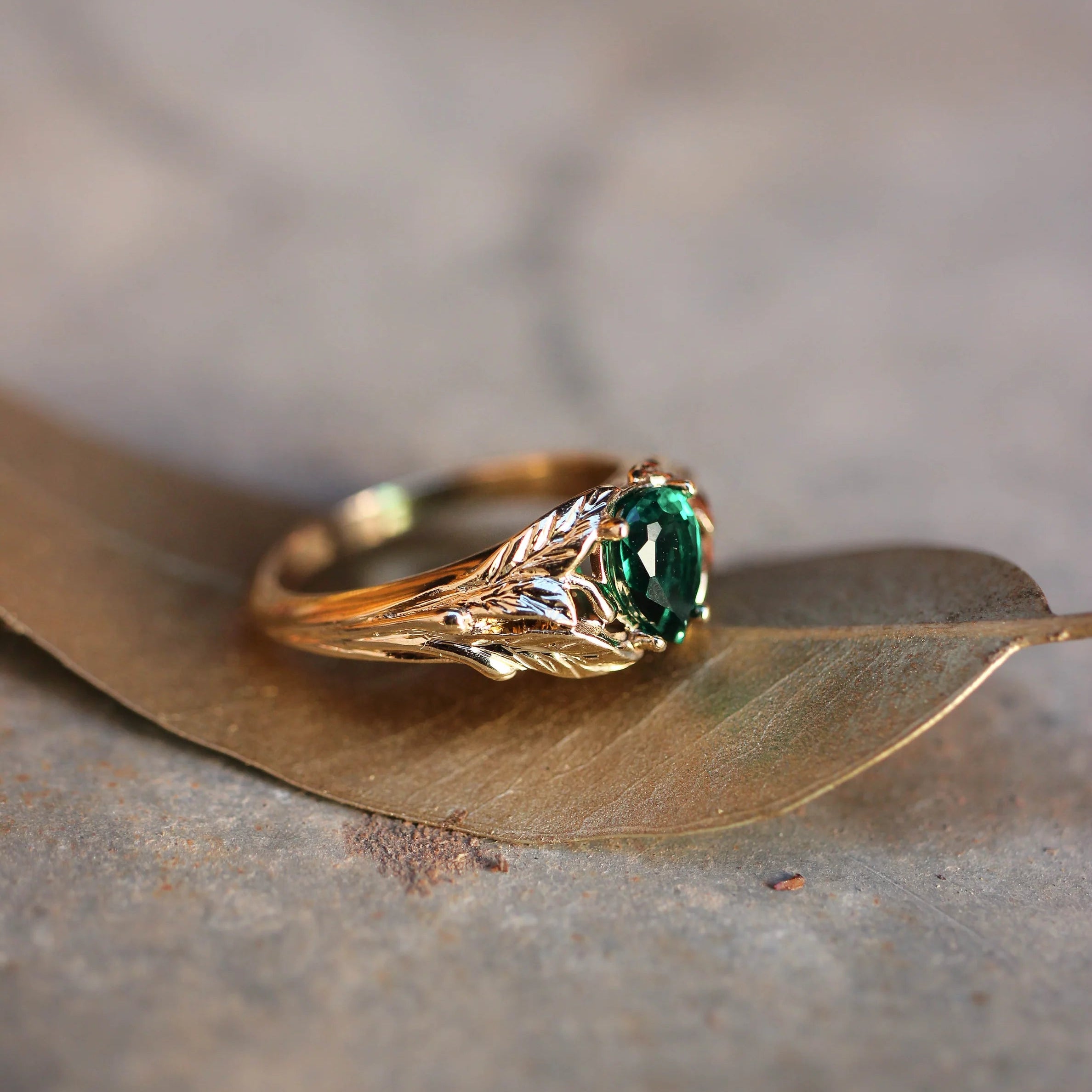 woman's ring gold plated  GREEN EmeraldStone-ARTSY SILVER