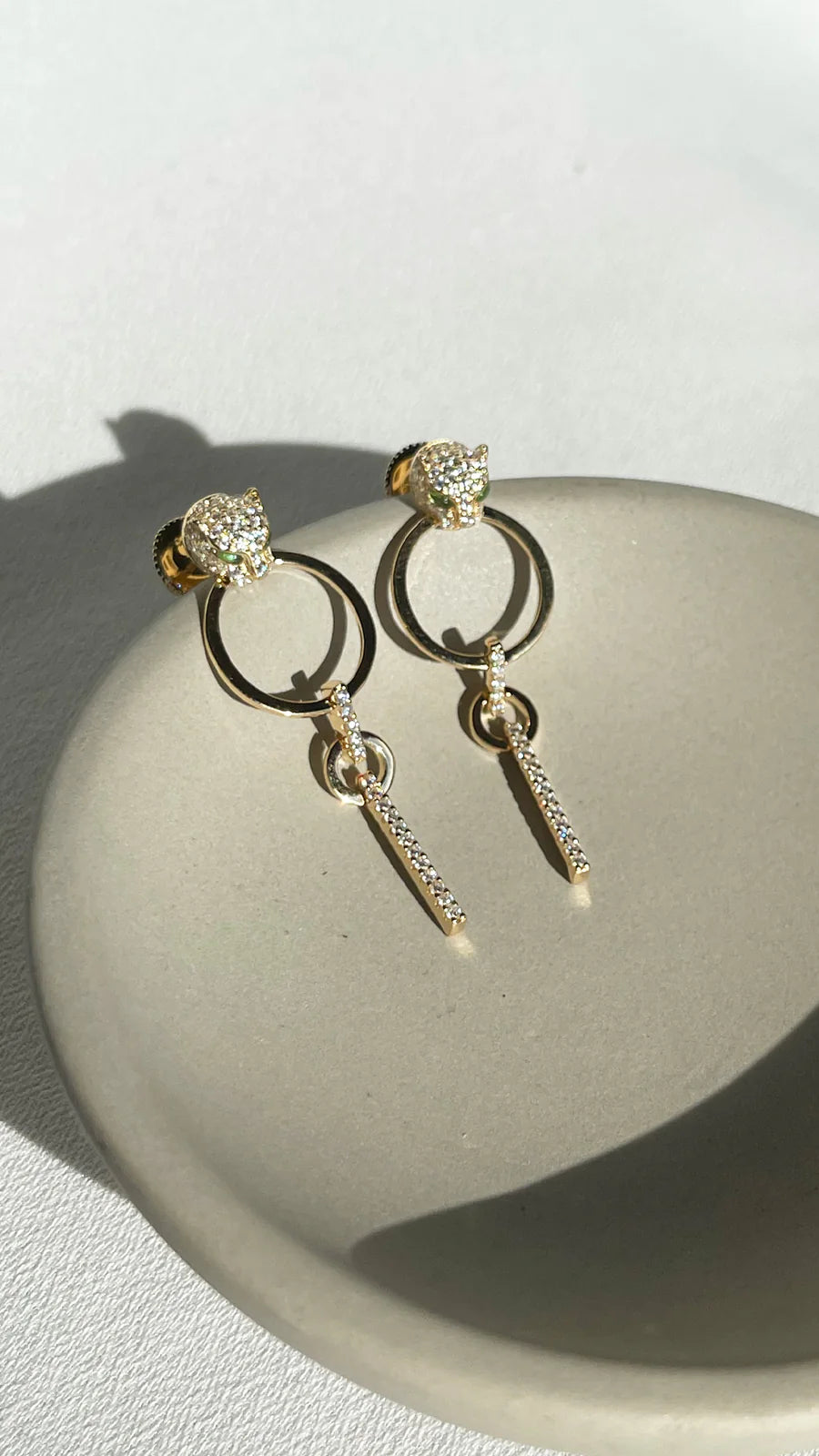 Gold Circle Dangle Tiger Earrings