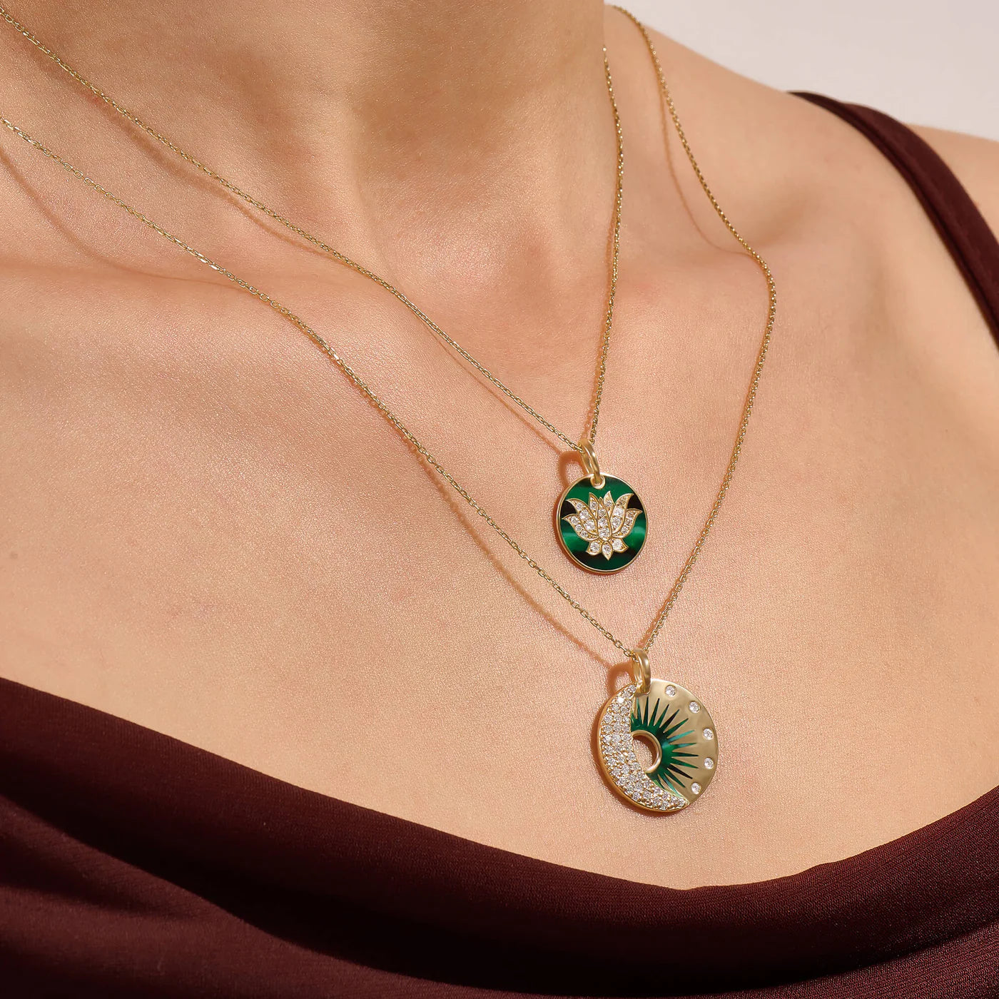 Green Enamel Lotus Necklace