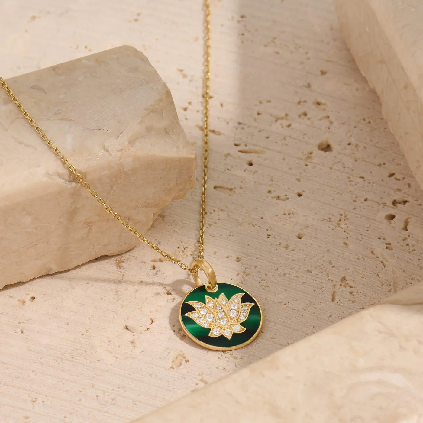 Green Enamel Lotus Necklace